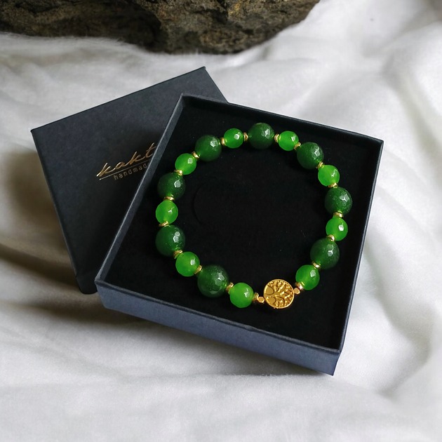 Zielona bransoletka : drzewo życia : zielony jadeit i hematyt