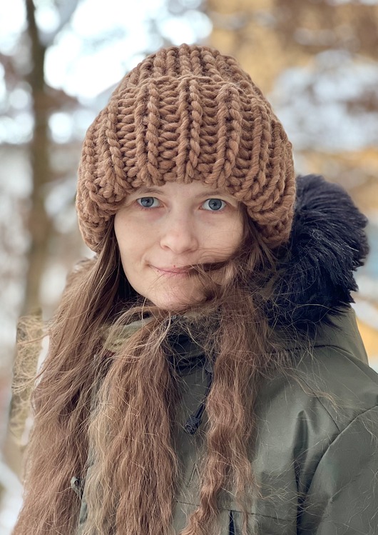 Bardzo gruba zimowa czapka 100% wełna migdalowy