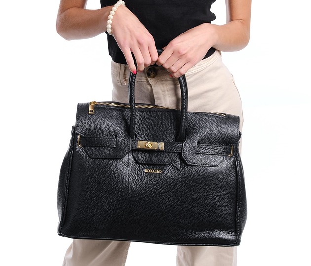 Torba skórzana Shopper - czarna (7117)