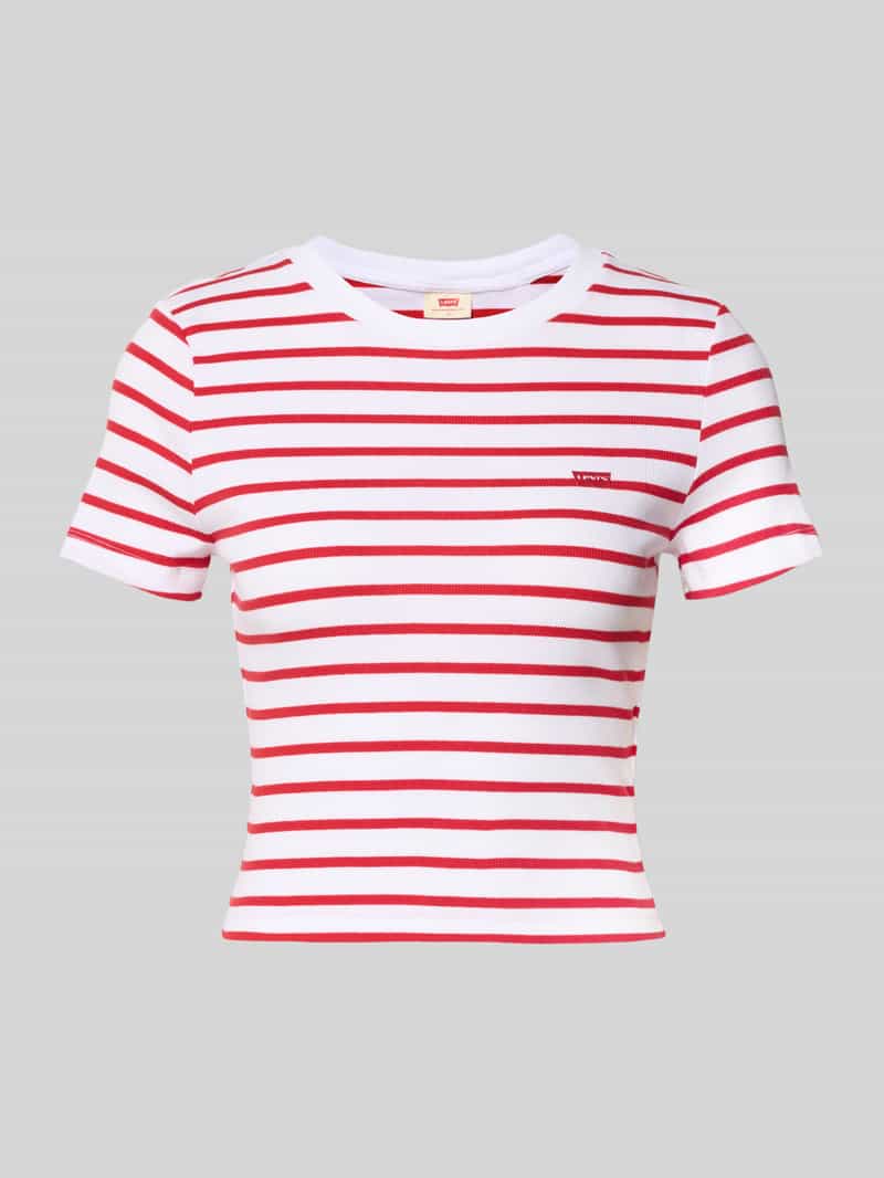 T-shirt z prążkowaniem i wyhaftowanym logo