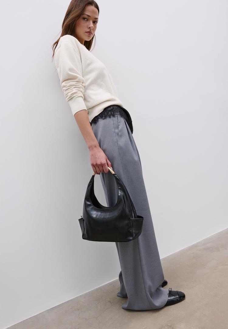 Stradivarius Spodnie wizytowe z krzyżowanym pasem Ciemnoszary 42