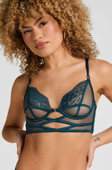 Hunkemöller Biustonosz Longline Amel z Fiszbinami Bez Wkładek Niebieski