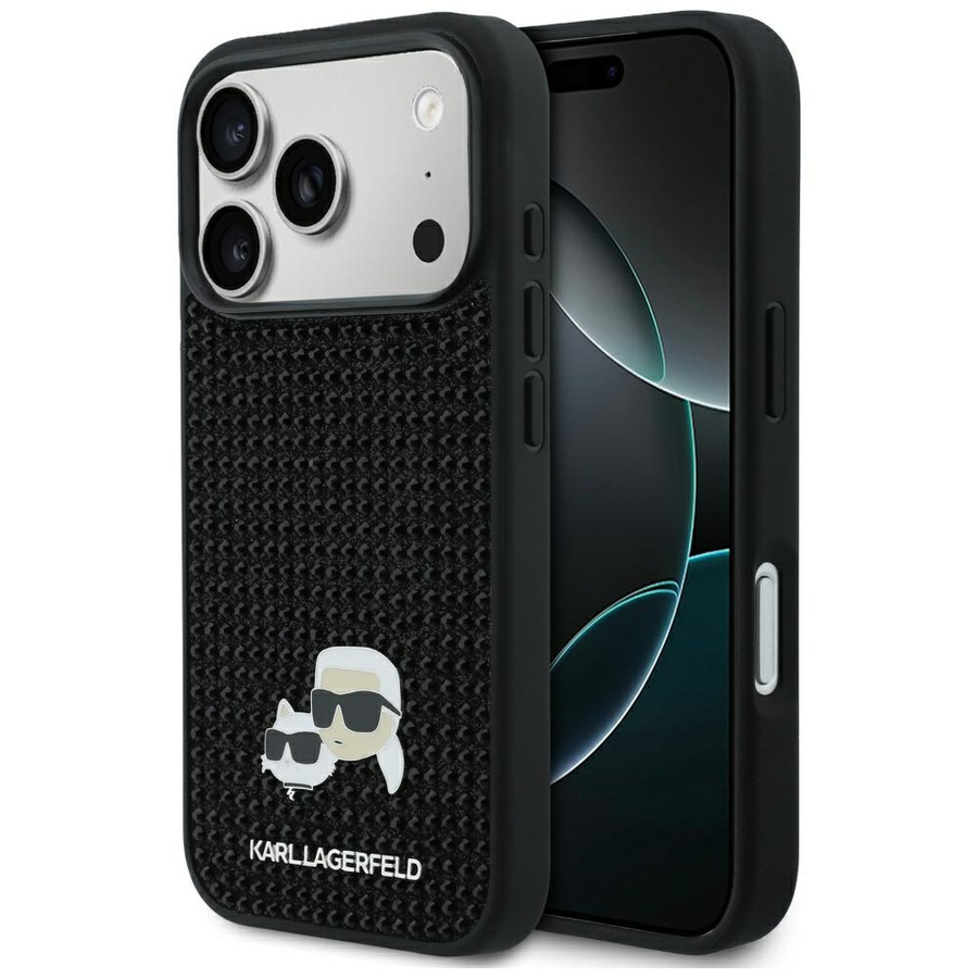 Etui Karl Lagerfeld Rhinestones Karl&Choupette Pin do iPhone 17 Pro czarny