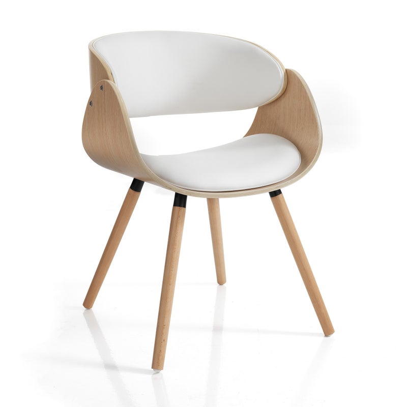 Krzesło VISBY EVO WOOD – sklejka dębowa, biała skóra syntetyczna, wys. 73 x szer. 54 x gł. 52, siedzisko wys. 42 x szer. 48 x gł. 38 – jadalnia