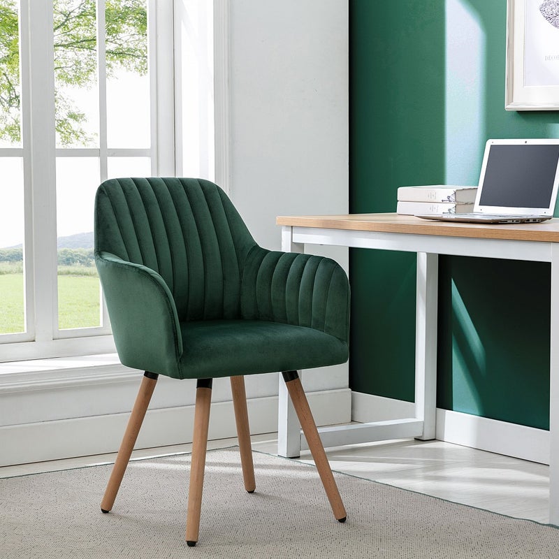 Krzesło z podłokietnikami - Welur i Metal o wyglądzie drewna - Ciemnozielone - ELEANA