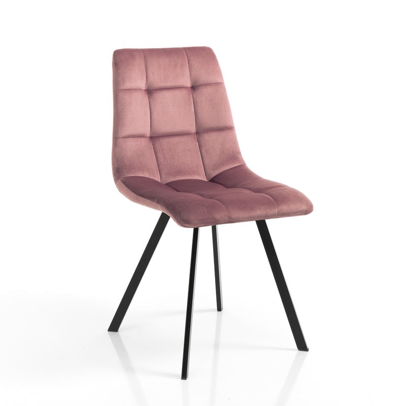 Zestaw 4 krzeseł TOFFEE PINK – welur pudrowy róż, metal czarny, idealne do jadalni