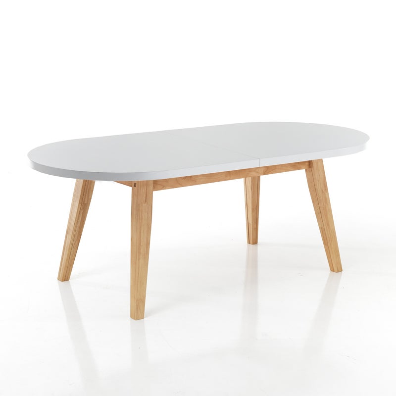 Stół jadalny rozkładany JOKER OVAL, MDF biały, lite drewno dębowe, 180/300 cm