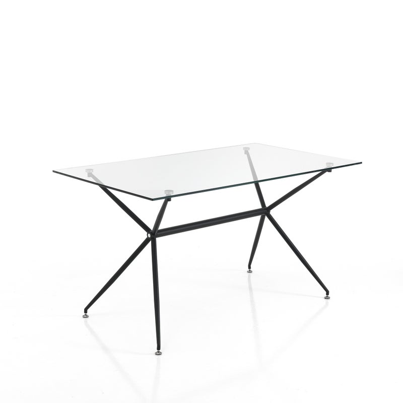 Stół/biurko Stick z czarnego metalu i przezroczystego szkła, 140x80 cm