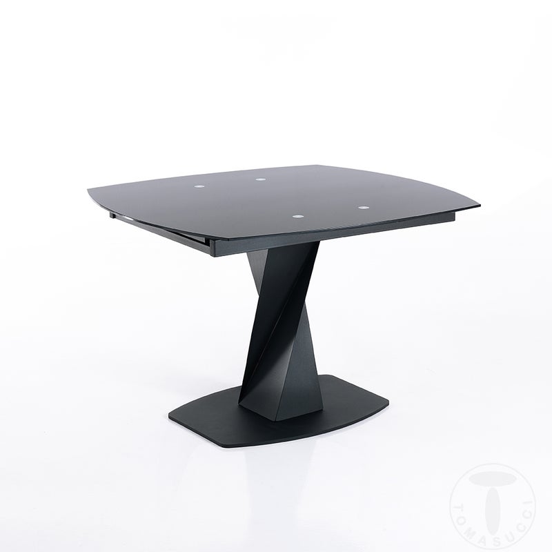 Stół rozkładany TWISTED z czarnego szkła i czarnego metalu malowanego H77 W105/165 D95