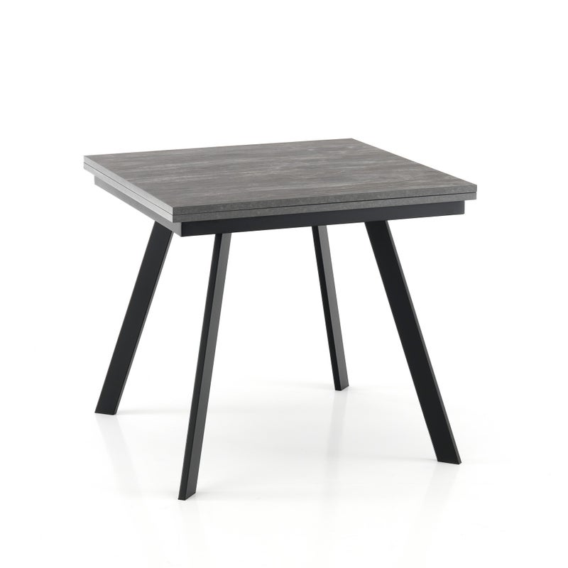 Stół rozkładany RIKY CEMENT – płyta MDF cementowa, stal czarna, wys. 75 cm, szer. 85 cm, gł. 85 cm, 4/8 miejsc, do jadalni