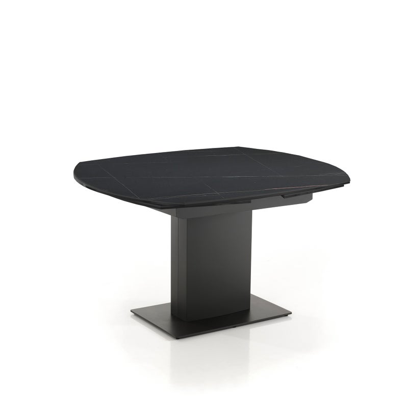 EPIC MARBLE-Rozkładany stół ze stali szarej i czarnej ceramiki marmurowej H77 W120/180 D90 do jadalni