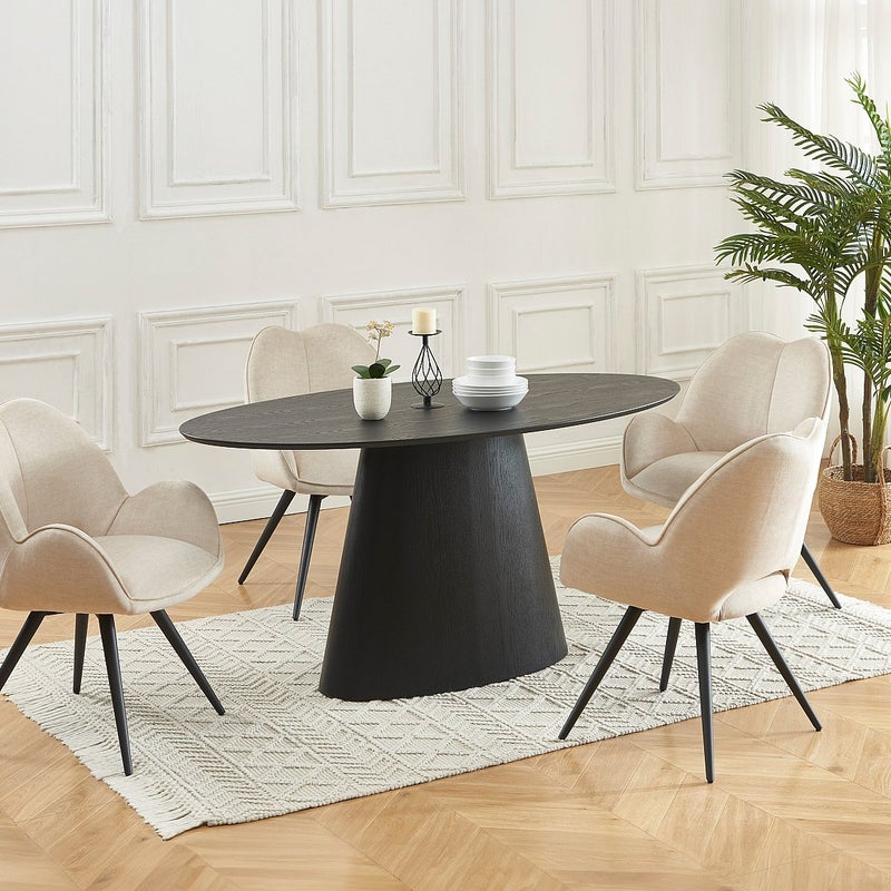 Zestaw 6 krzeseł obrotowych z podłokietnikami z tkaniny i czarnego metalu - Beżowy - GULSUN marki Maison Céphy