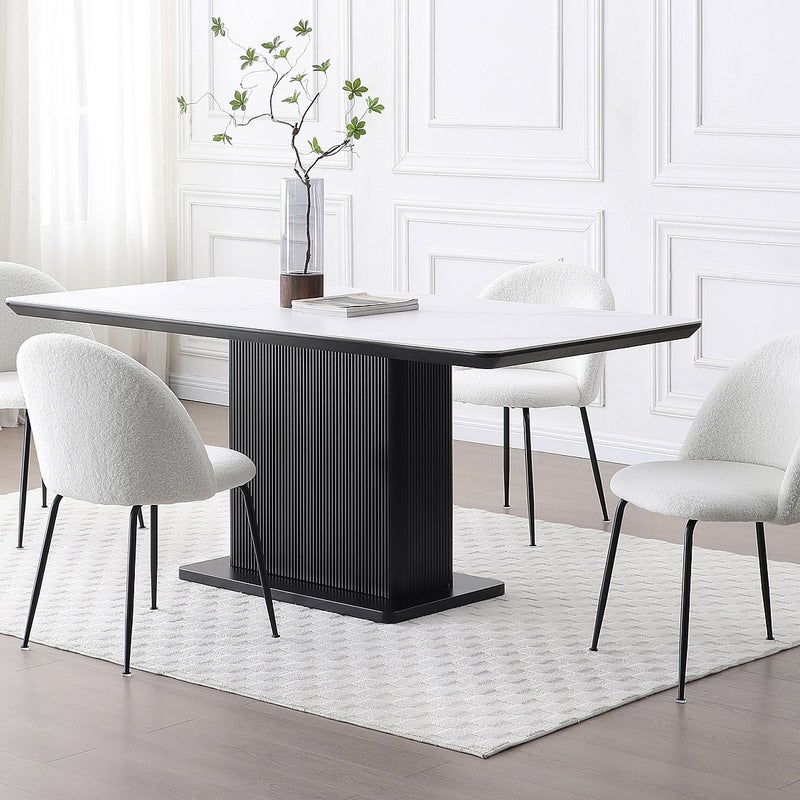 Zestaw 6 krzeseł z bukli i czarnej stali nierdzewnej - Biały - MELBOURNE