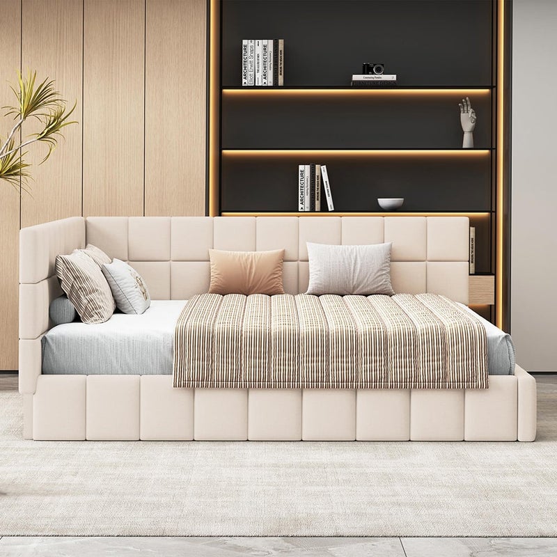 Łóżko tapicerowane, rozkładana sofa 160*200 Wielofunkcyjne łóżko z listwową podstawą, przyjazny dla skóry aksamitny materiał Beżowy