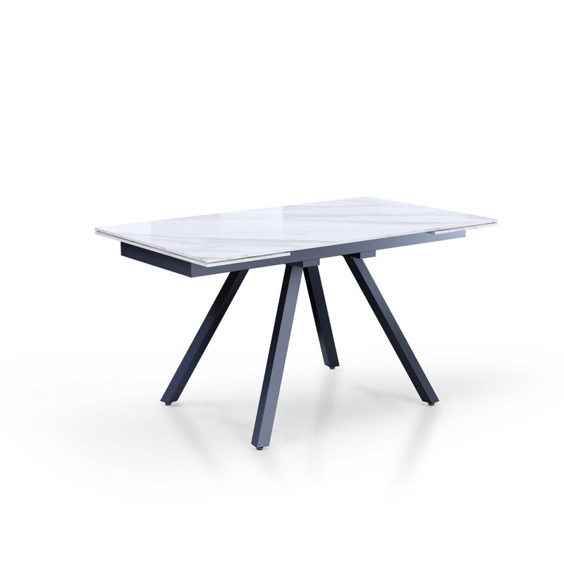 Stół rozkładany EKO 1 – stal matowa szara, ceramika z białego marmuru, wys. 75 cm, szer. 140 cm/210 cm, 6/8 miejsc, do jadalni