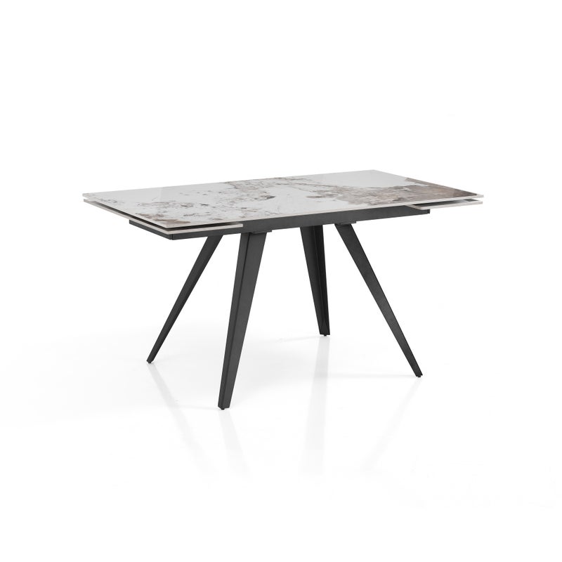 Stół rozkładany EKA ONICE MARBLE – stal matowa szara, ceramika marmurowa Onyx, wys. 75 cm, szer. 140/200 cm, 6/8 miejsc, do jadalni