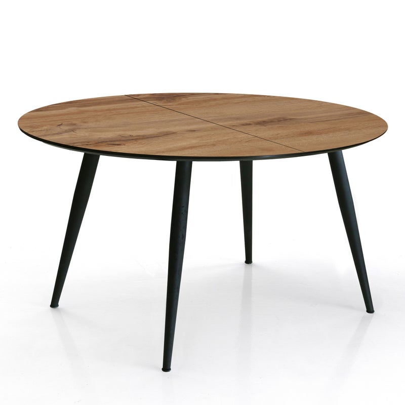 Stół rozkładany VALDI WOOD – stal matowa czarna, orzech MDF, wys. 76, szer. 110/150, 4/6 miejsc, do jadalni