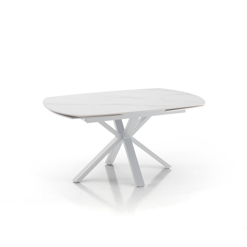 Stół rozkładany ZOE 4 – matowa biała stal, biały marmur ceramiczny, wys. 75 cm, szer. 140 cm/210 cm, 6/8 miejsc, do jadalni