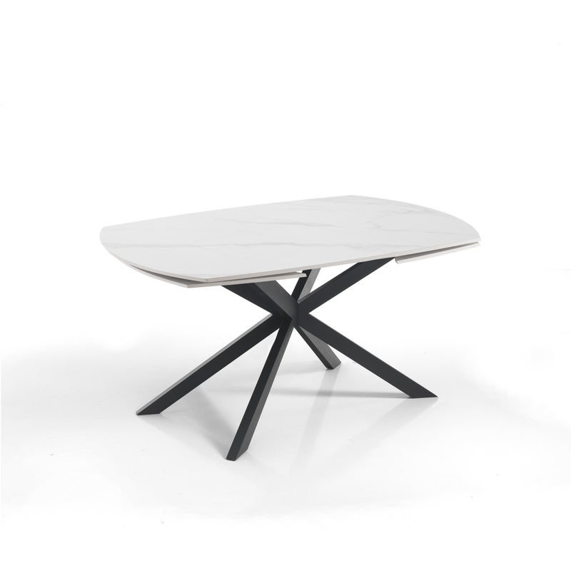 Stół rozkładany AZA 1 – stal czarna, ceramika z białego marmuru, wys. 75 cm, szer. 140/200 cm, 6/8 miejsc, do jadalni