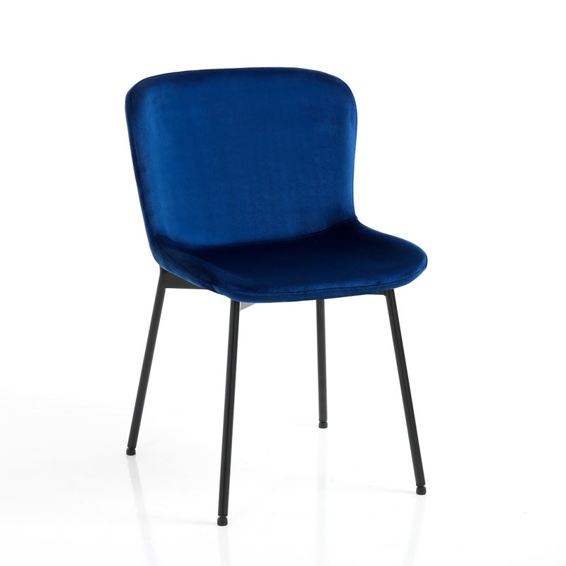 Zestaw 4 krzeseł SNUG VELVET BLUE – niebieski welur, czarny metal, eleganckie wnętrza