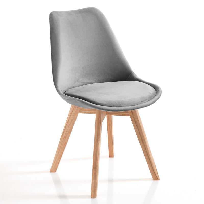 Zestaw 4 krzeseł KIKI SOFT GREY – szary aksamit, drewno dębowe, stylowe wnętrza