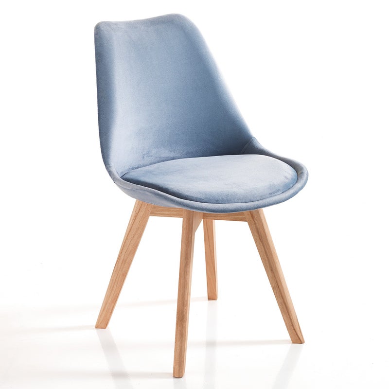 Zestaw 4 krzeseł KIKI SOFT LIGHT BLUE – jasny niebieski welur, dąb, do wnętrz