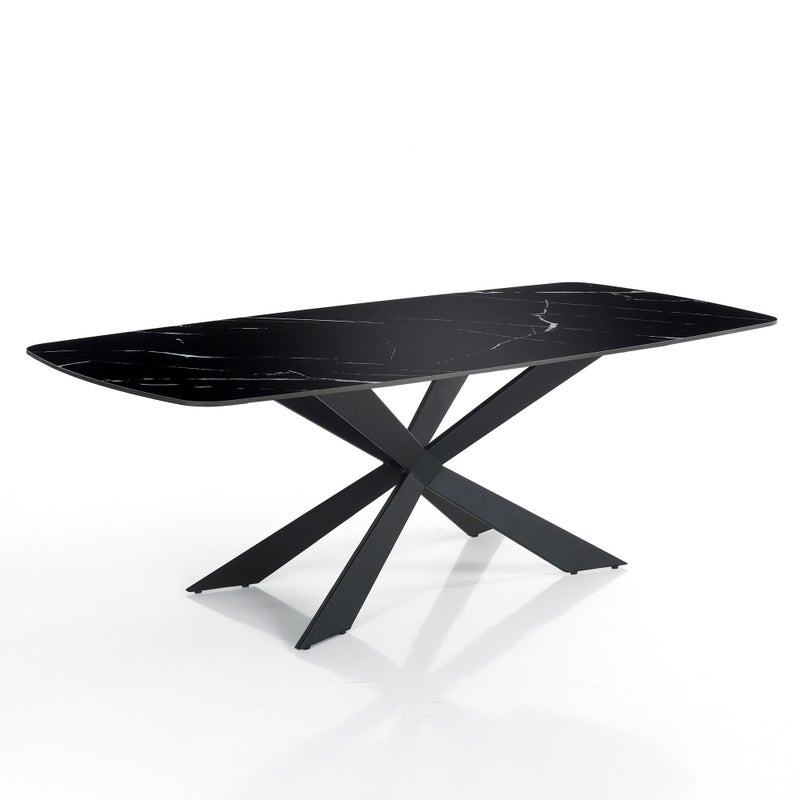 Stół TIPS BLACK MARBLE, ceramika błyszcząca czarna, dł. 180 cm, stelaż metalowy czarny, elegancki do salonu