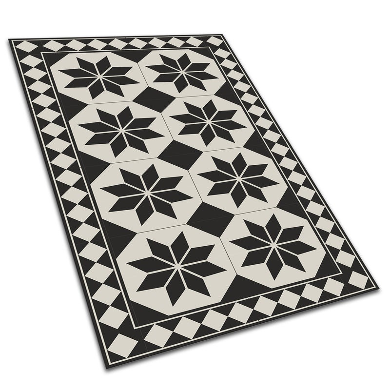 Mata winylowa czarno-białe gwiazdy dywan PCV do kuchni minimalistyczny dywanik winylowy 140x210 cm – Tulup