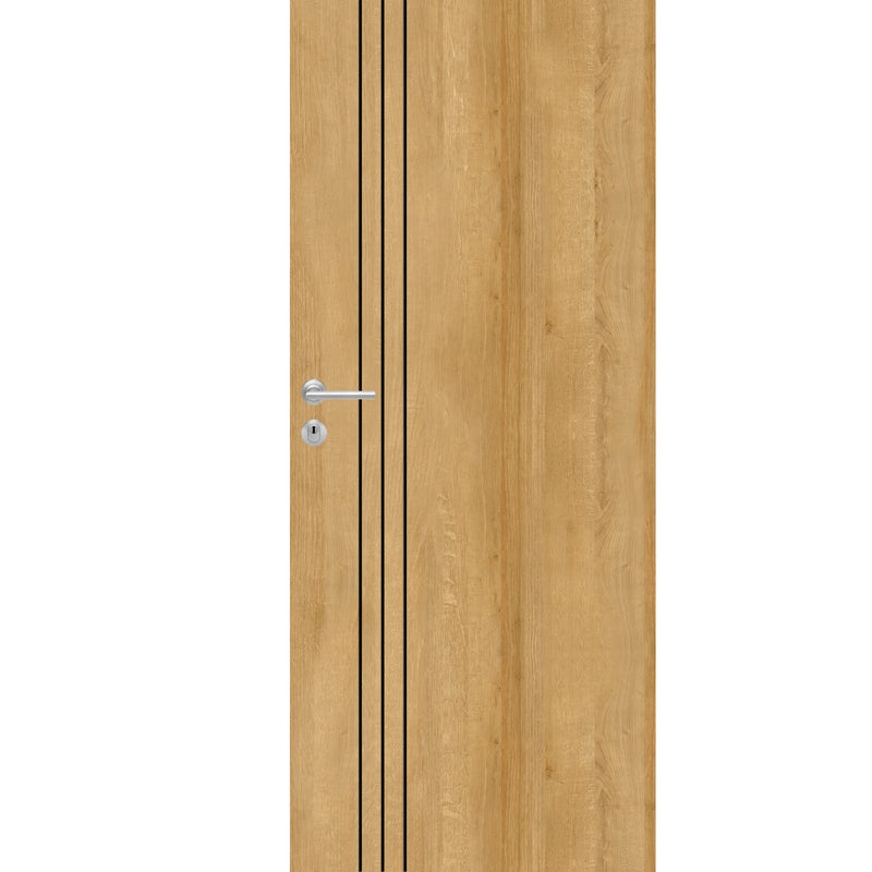 Drzwi wewnętrzne bezprzylgowe pełne 80 prawe Inverso frezowane dąb europejski
