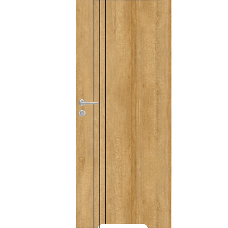 Drzwi wewnętrzne bezprzylgowe pełne łazienkowe 60 prawe Inverso frezowane dąb europejski z podcięciem wentylacyjnym