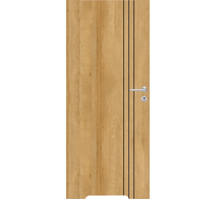 Drzwi wewnętrzne bezprzylgowe pełne łazienkowe 70 lewe Inverso frezowane dąb europejski z podcięciem wentylacyjnym