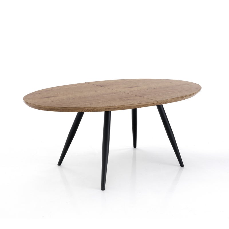 Stół OVAL rozkładany, dąb MDF, matowy czarny metal, 160/200 cm, jadalnia