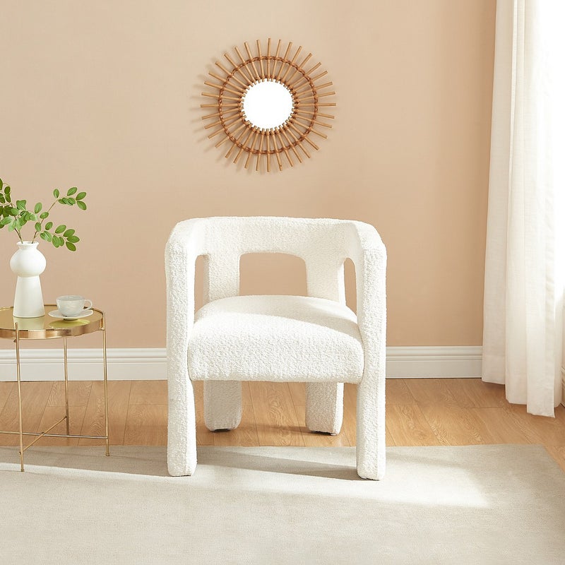 Krzesło z podłokietnikami z bukli i metalu - Biały - SOFANA Pascala Morabito