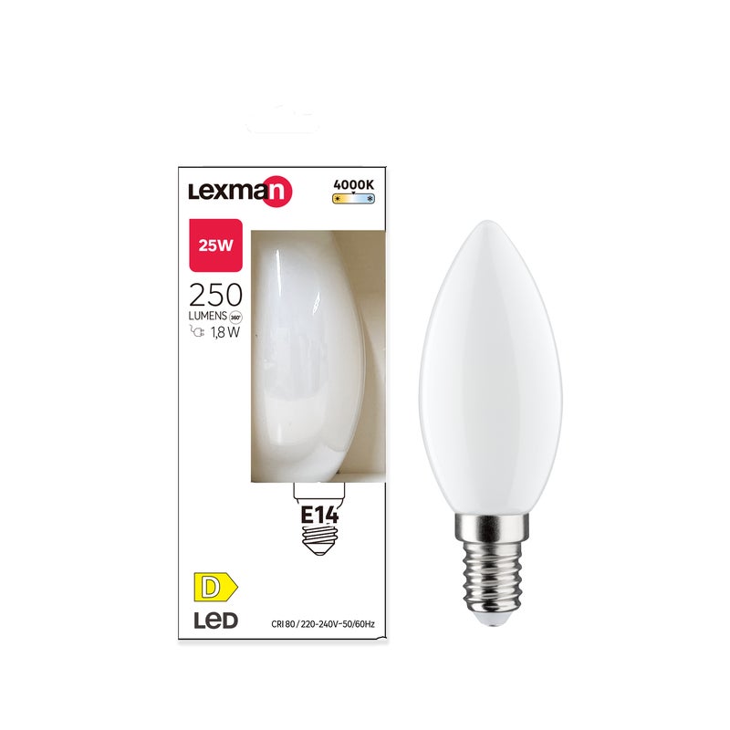 Żarówka LED E14 w kształcie świecy 4000K neutralna biel 250 lumenów 1,8W LEXMAN