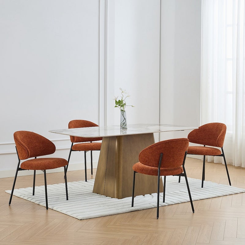 Zestaw 4 krzeseł z teksturowanej tkaniny i czarnego metalu - Terakota - VOSINIA