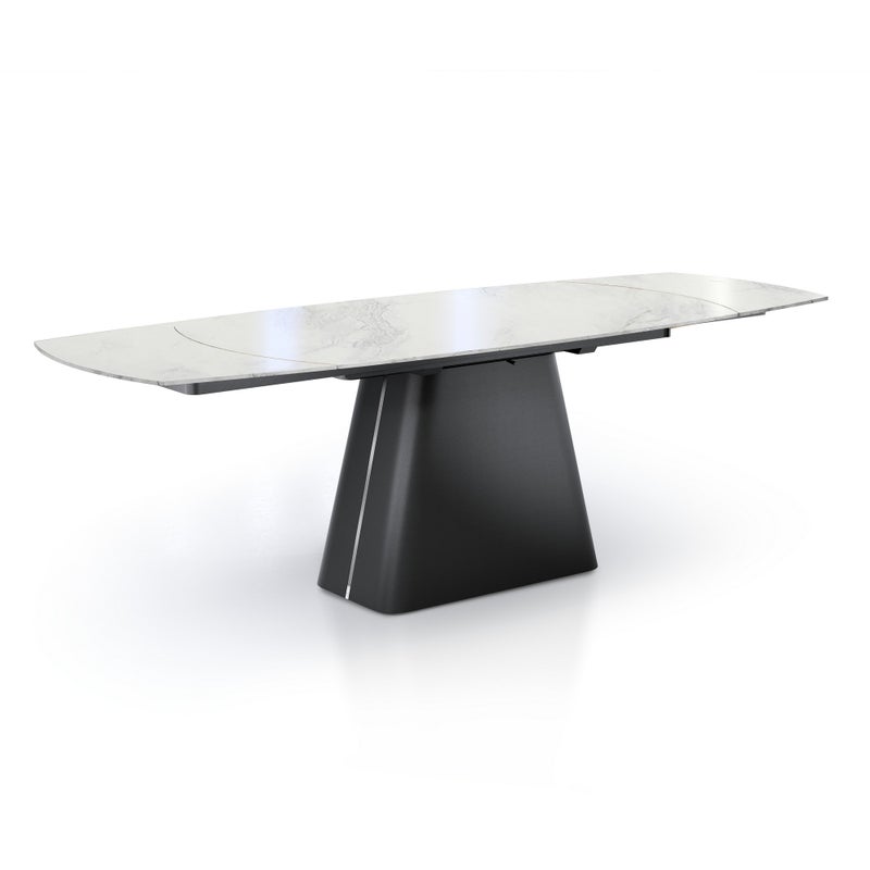 Stół rozkładany ERAN WHITE MARBLE – stal czarna, ceramika White Marble, wys. 78 cm, szer. 160/240 cm, 8/10 miejsc, do jadalni