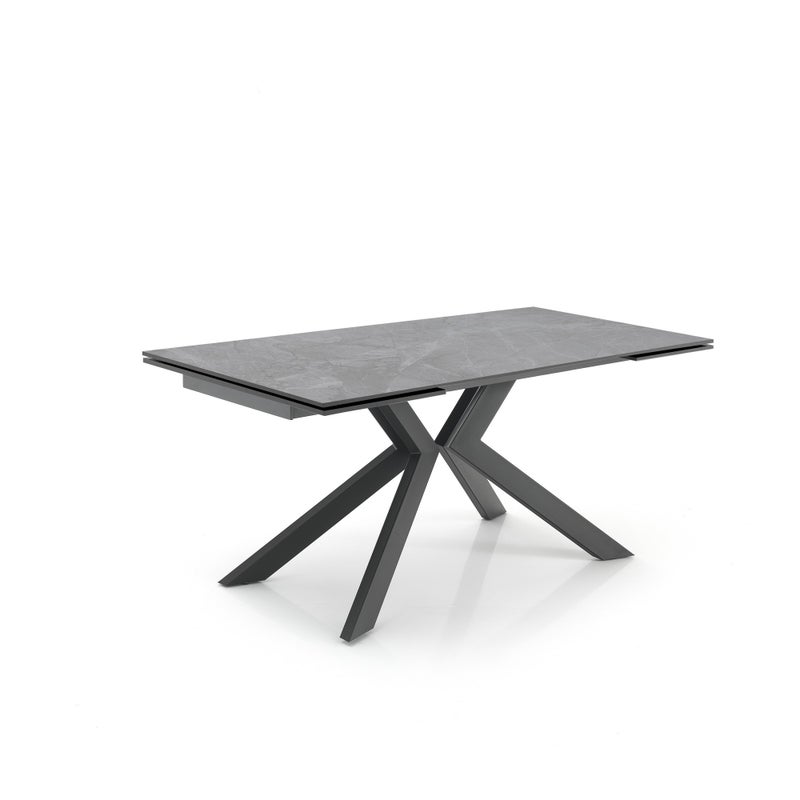 Stół rozkładany TIPS 6 – metal szary, ceramika marmur szary, wys. 76 cm, szer. 160/200/240 cm, 6/10 miejsc, do jadalni
