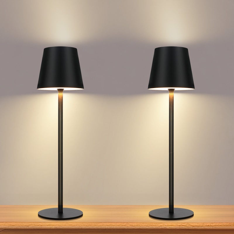 NETTLIFE Lampa stołowa na baterie, bezprzewodowa lampka nocna - Lampa stołowa LED 2600 mAh, 2 sztuki, ładowalna, dotykowa, ściemnialna, USB