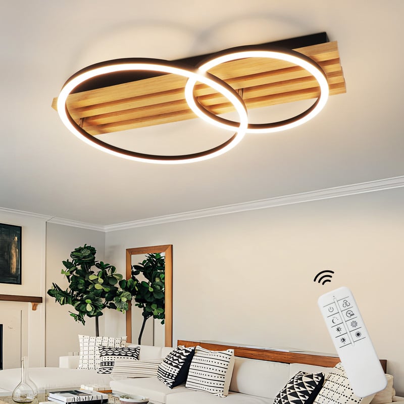 NETTLIFE Ściemnialna lampa sufitowa LED: 55 cm, nowoczesna lampa sufitowa z 2 pierścieniami, 36 W, z pilotem, do sypialni,