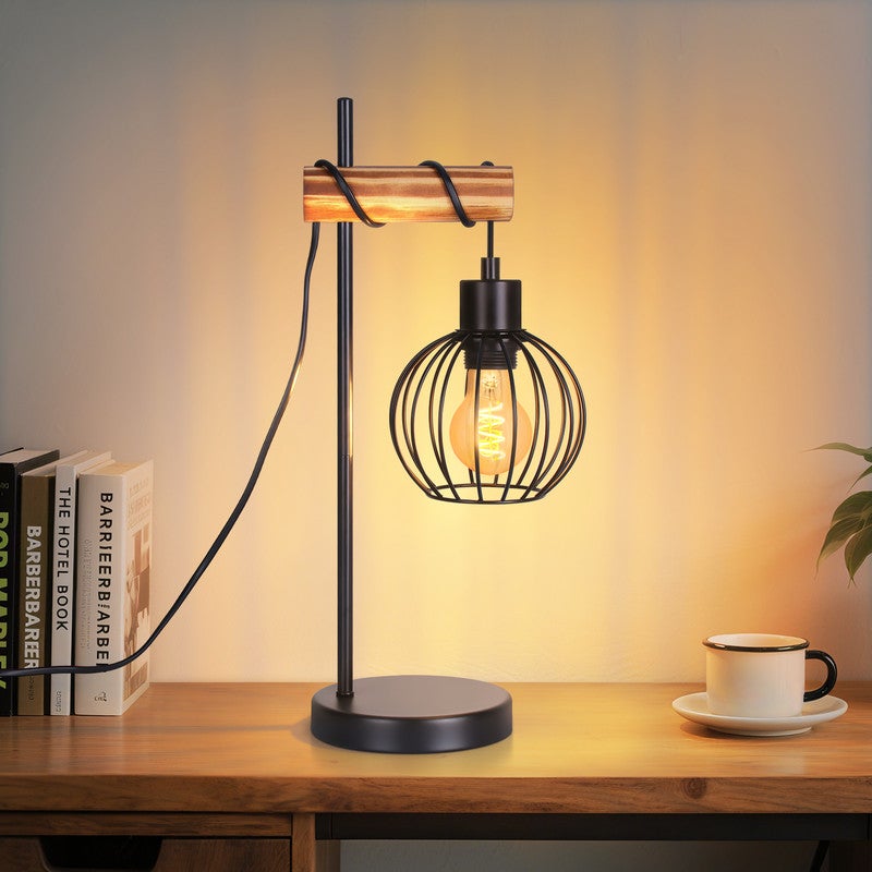 NETTLIFE Lampa stołowa Vintage do salonu, lampka nocna E27: Retro lampa stołowa z jedną żarówką o industrialnym wzornictwie, z czarnego metalu