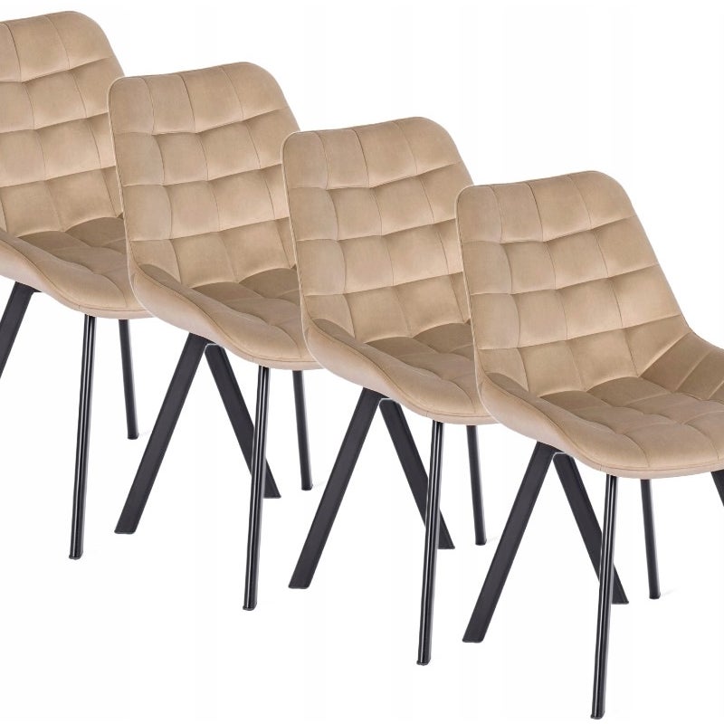 Zestaw Krzesła Tapicerowane Kuchenne 4x Pikowane Beżowe RICK