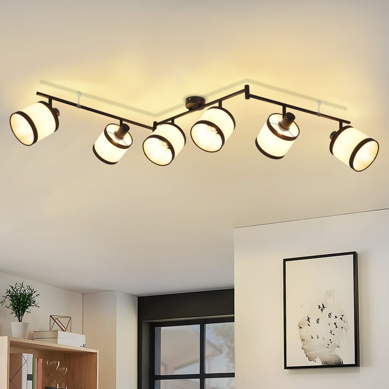 NETTLIFE 6-punktowy czarny Reflektorowa sufitowy – lampa sufitowa z tkaniny retro E14, obrotowa o 350°, do salonu, sypialni, kuchni, (bez żarówki)