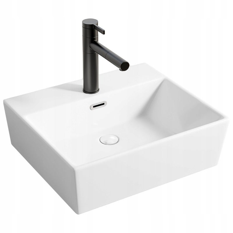 Umywalka ceramiczna biała nablatowa prostokątna 40 x 30 cm