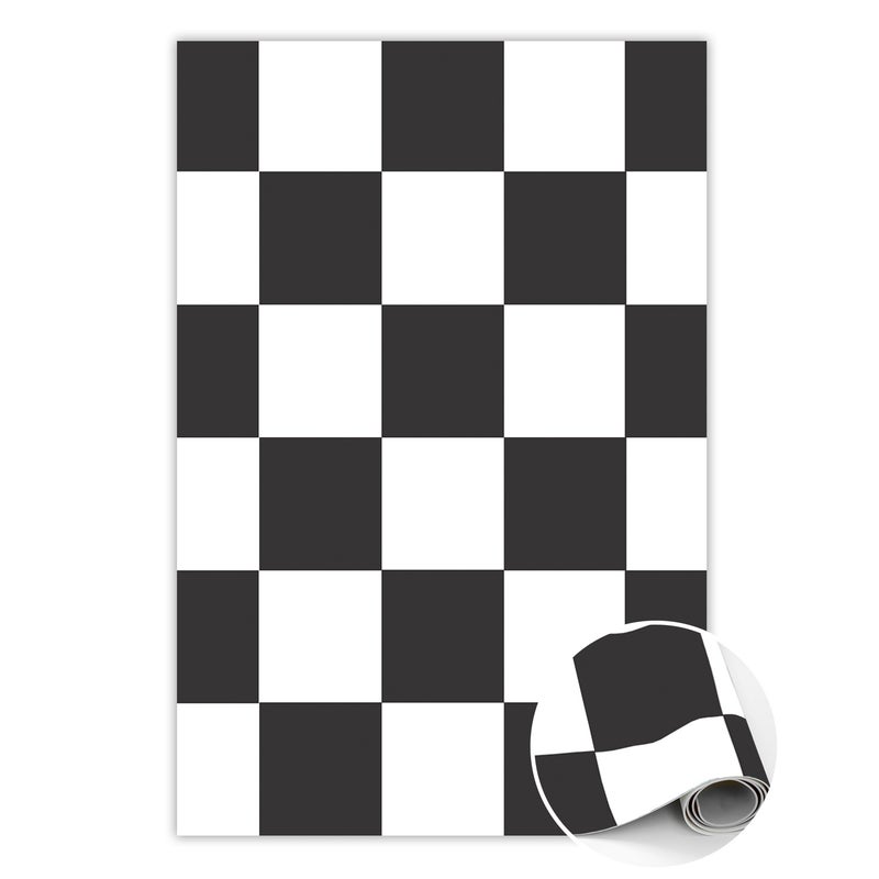 Mata winylowa szachownica kontrast, dywan winylowy do salonu geometryczny 150x225 cm – Tulup