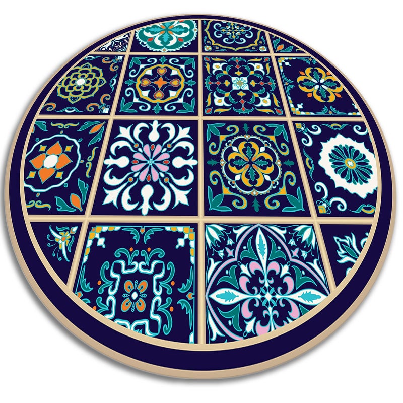 Mata winylowa do kuchni okrągła, zygzak w jodełkę retro nowoczesna dekoracja 150x150 cm – Tulup