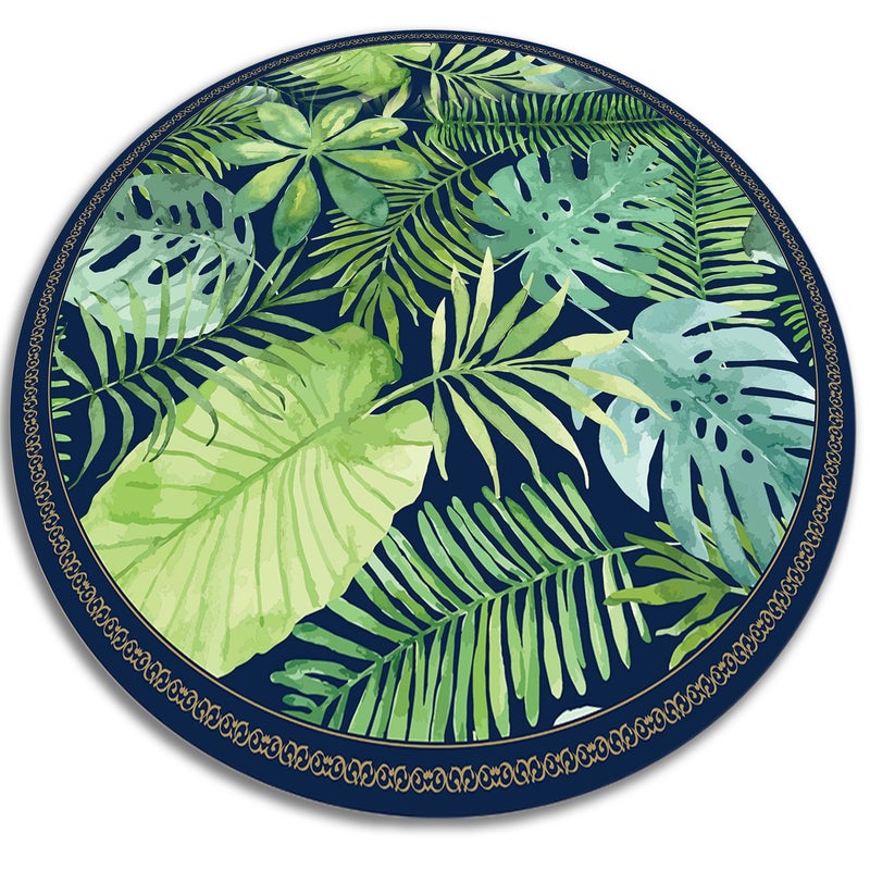 Chodnik winylowy okrągły, tropikalne liście zielone botaniczny styl naturalnej dekoracji 130x130 cm – Tulup