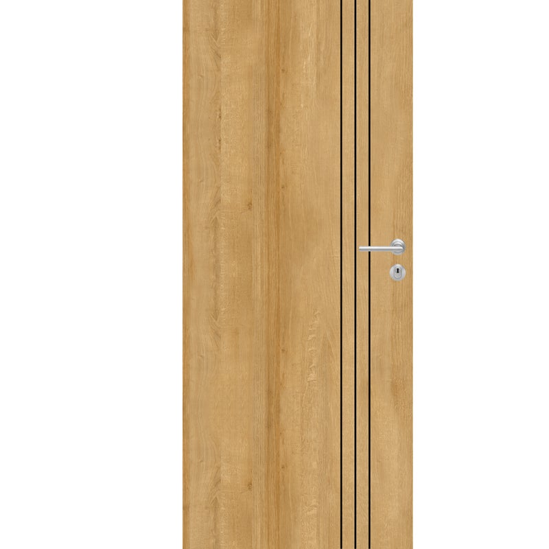 Drzwi wewnętrzne bezprzylgowe pełne 90 lewe Inverso frezowane dąb europejski