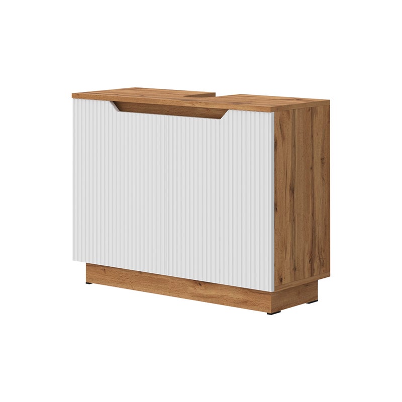 Vicco Szafka pod umywalkę Lotta, Dąb/białe paski, 79.6 x 62.1 cm z 2 drzwiami