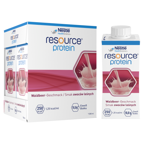 Nestle Resource Protein, smak owoce leśne – środek spożywczy specjalnego przeznaczenia medycznego (4 x 200 ml)
