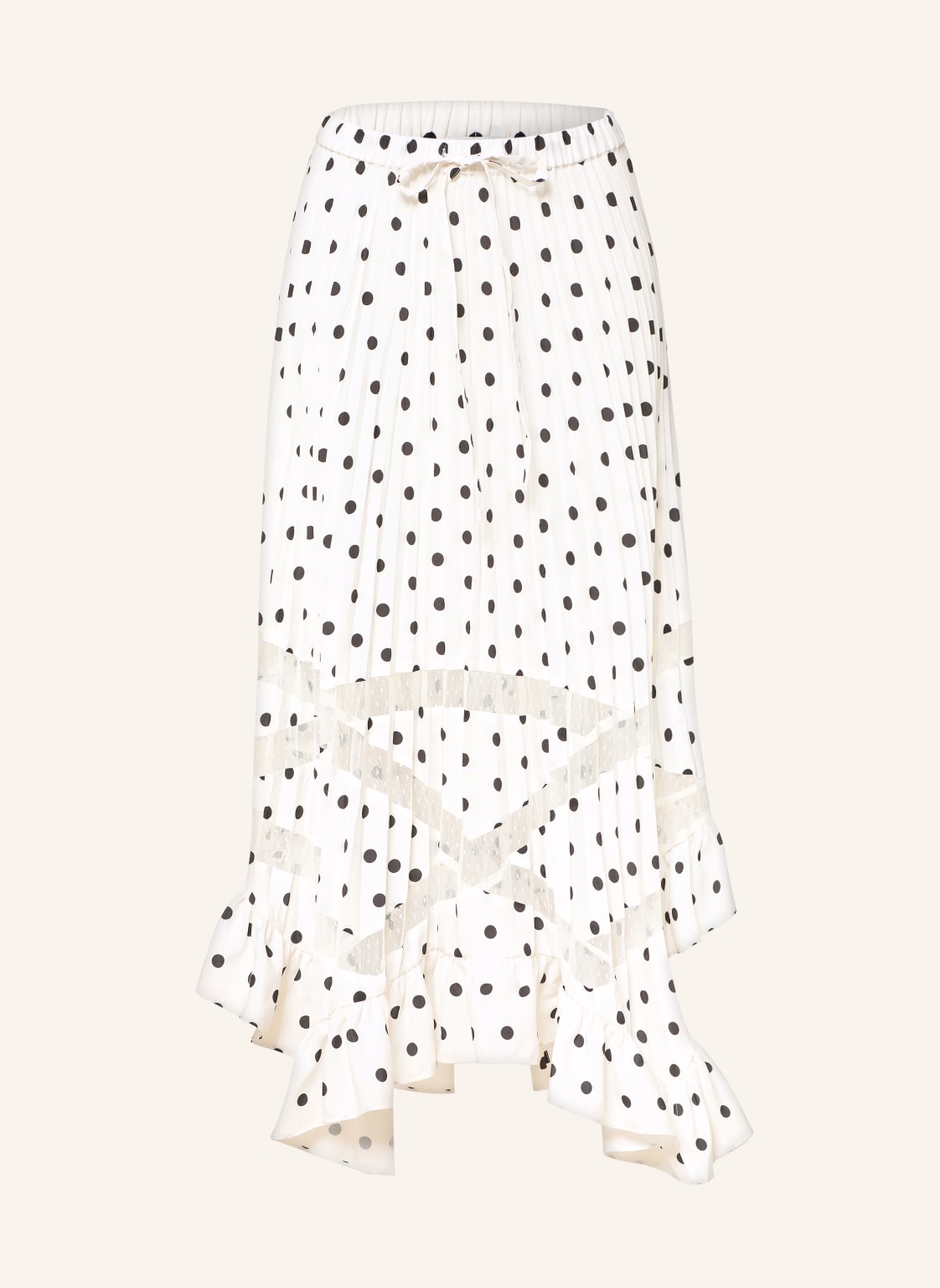 Claudie Pierlot Spódnica Z Ażurową Koronką I Plisami beige